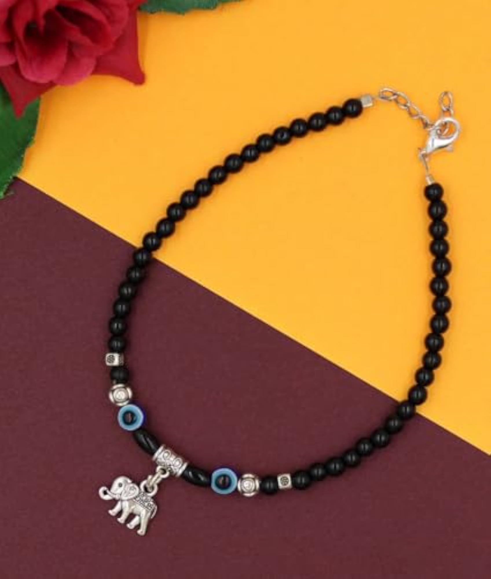 Women's Adjustable Beaded Evil Eye Anklet, Boho Chic